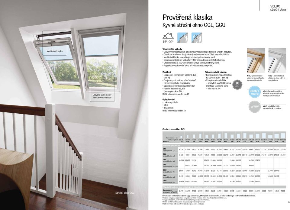 44 10 LET ZÁRUKA GGL přírodní celodřevěné okno s finální úpravou lakováním Rolety a žaluzie GGU bezúdržbové plastové okno s dřevěným jádrem Více informací o roletách a žaluziích najdete v brožuře