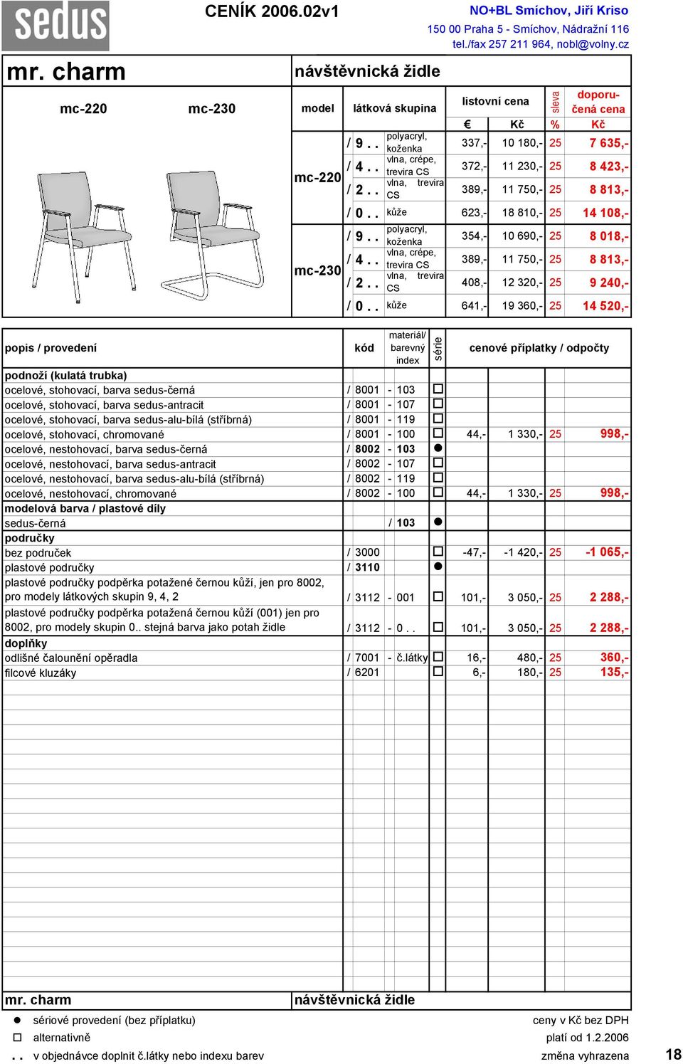 . kůže 641,- 19 360,- 25 14 520,- sleva popis / provedení materiál/ barevný index podnoží (kulatá trubka) ocelové, stohovací, barva sedus-černá / 8001-103 ocelové, stohovací, barva sedus-antracit /