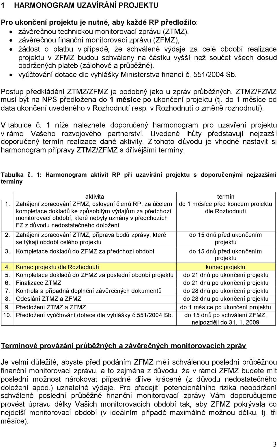 vyúčtování dotace dle vyhlášky Ministerstva financí č. 551/2004 Sb. Postup předkládání ZTMZ/ZFMZ je podobný jako u zpráv průběžných.