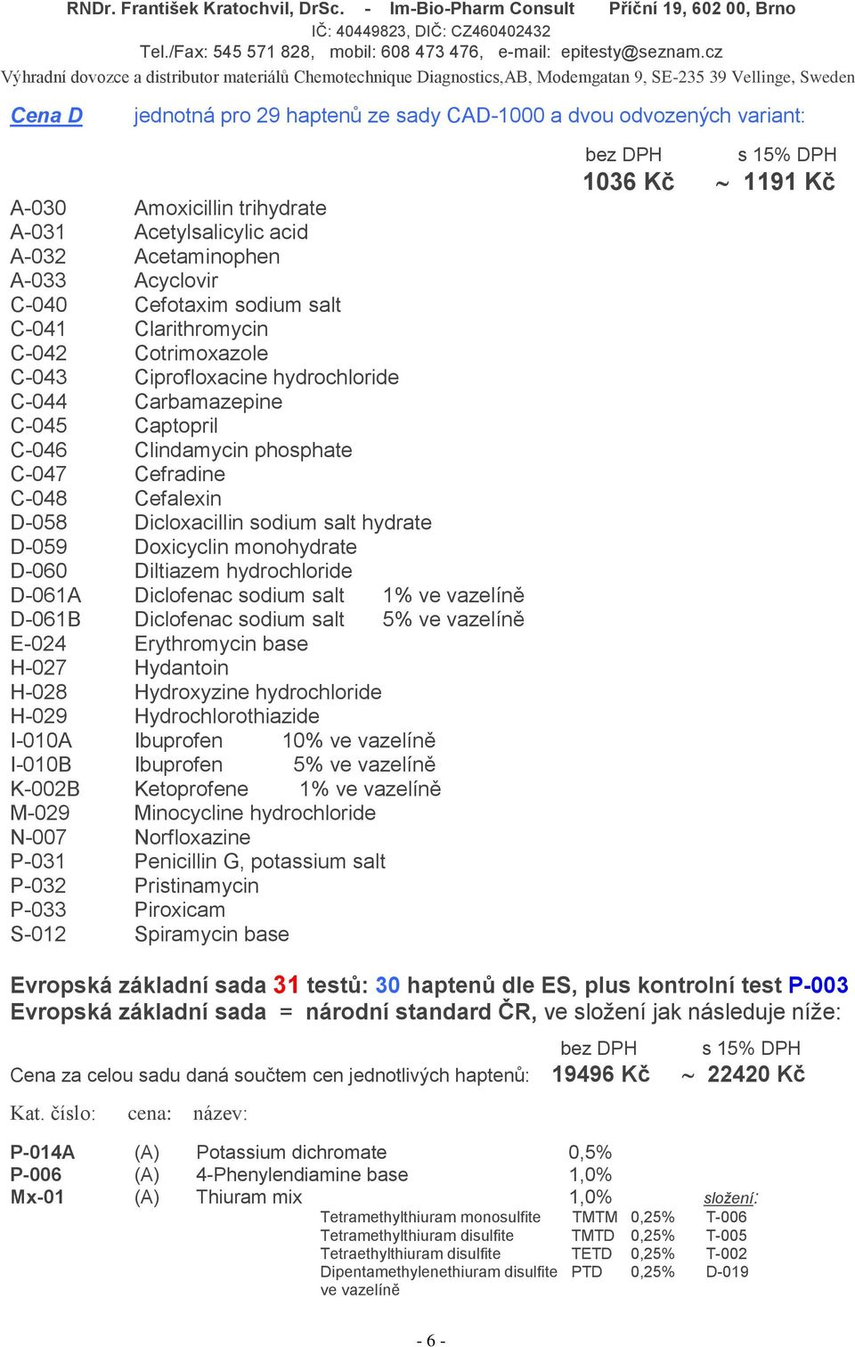 salt hydrate D-059 Doxicyclin monohydrate D-060 Diltiazem hydrochloride D-061A Diclofenac sodium salt 1% D-061B Diclofenac sodium salt 5% E-024 Erythromycin base H-027 Hydantoin H-028 Hydroxyzine