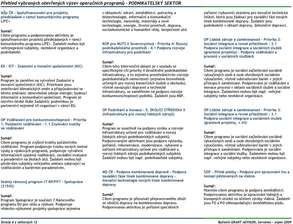 EK - EIT - Znalostní a inovační společenství (KIC) Program je zaměřen na vytvoření Znalostní a inovační společenství (KIC).