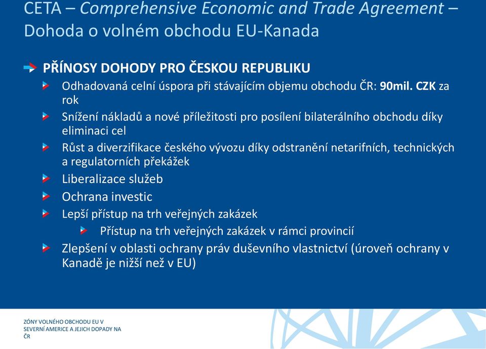 CZK za rok Snížení nákladů a nové příležitosti pro posílení bilaterálního obchodu díky eliminaci cel Růst a diverzifikace českého vývozu díky