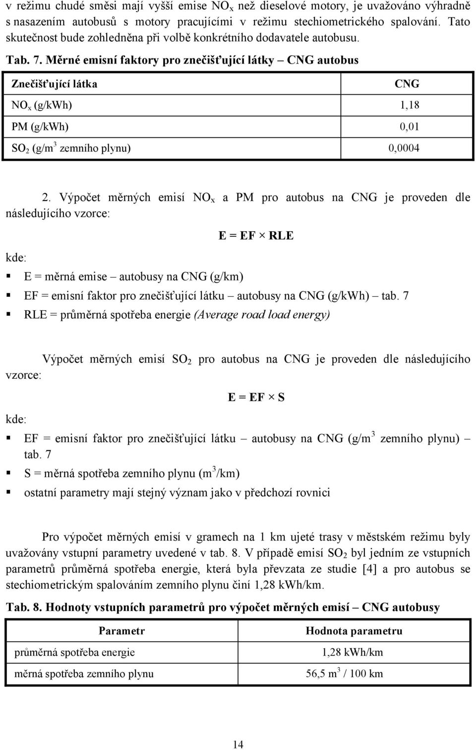 Měrné emisní faktory pro znečišťující látky CNG autobus Znečišťující látka CNG NO x (g/kwh) 1,18 PM (g/kwh) 0,01 SO 2 (g/m 3 zemního plynu) 0,0004 2.