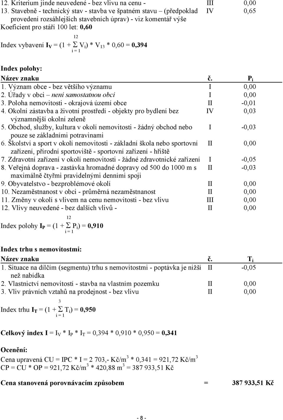 V i ) * V 13 * 0,60 = 0,394 i = 1 Index polohy: Název znaku č. P i 1. Význam obce - bez většího významu I 0,00 2. Úřady v obci není samostatnou obcí I 0,00 3.