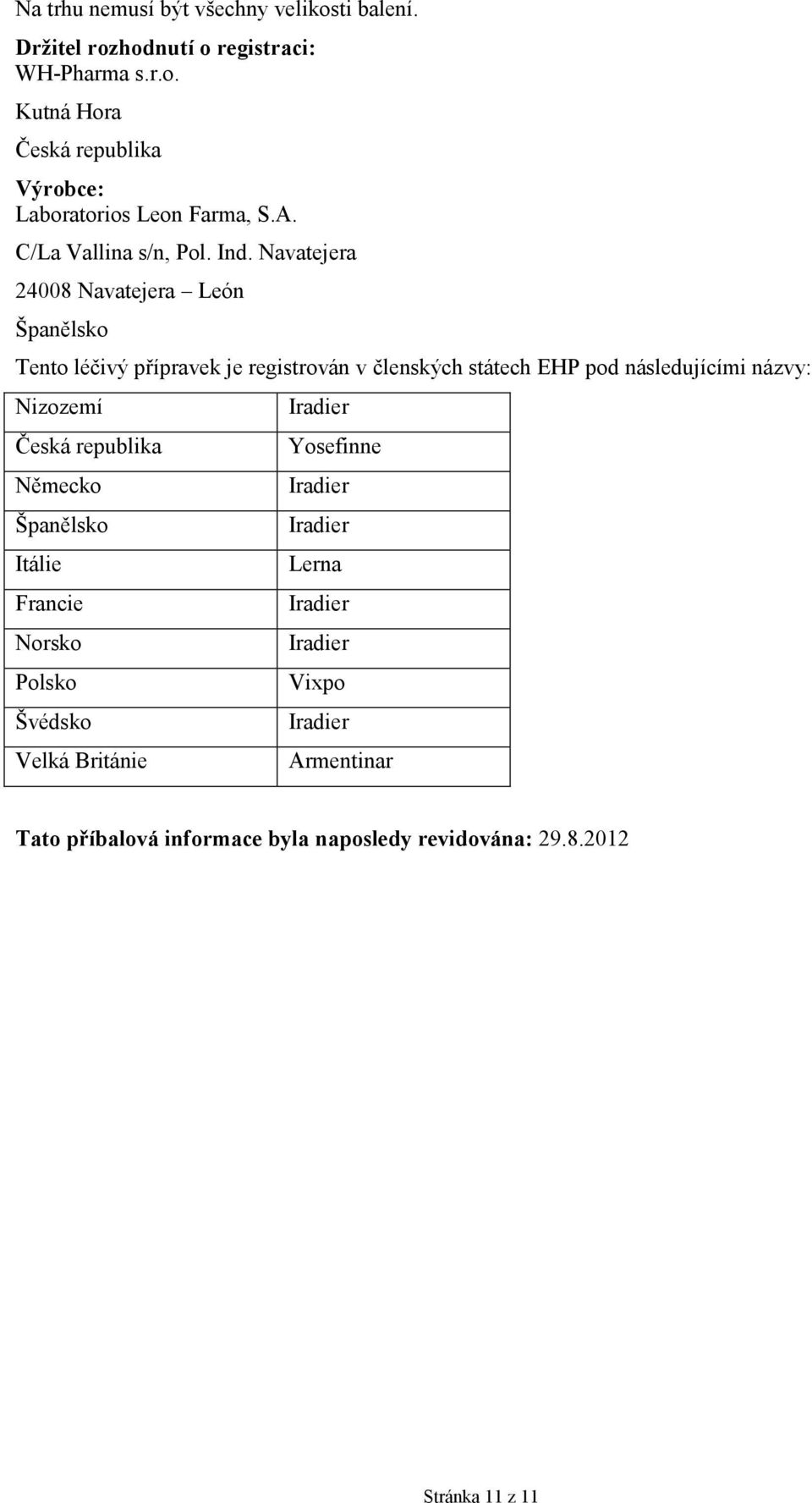 Navatejera 24008 Navatejera León Španělsko Tento léčivý přípravek je registrován v členských státech EHP pod následujícími názvy: