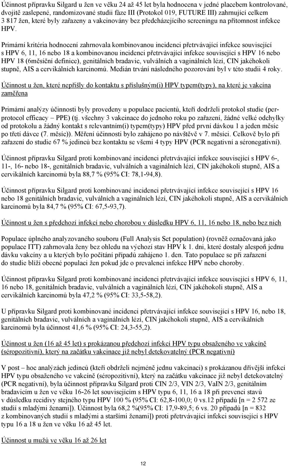 Primární kritéria hodnocení zahrnovala kombinovanou incidenci přetrvávající infekce související s HPV 6, 11, 16 nebo 18 a kombinovanou incidenci přetrvávající infekce související s HPV 16 nebo HPV 18