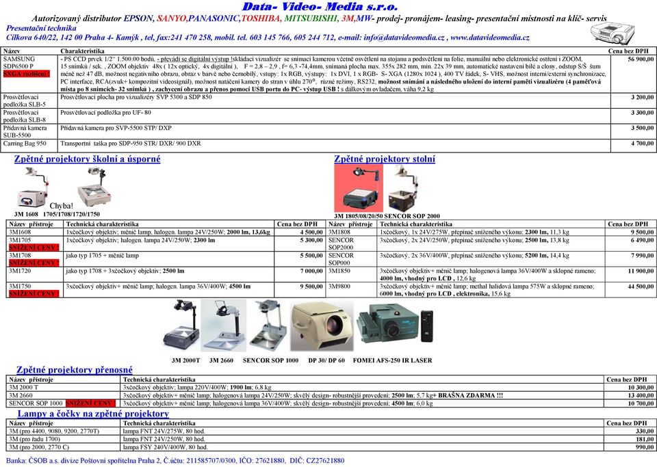 , ZOOM objektiv 48x ( 12x optický, 4x digitální ), F = 2,8 2,9, f= 6,3-74,4mm, snímaná plocha max. 355x 282 mm, min.