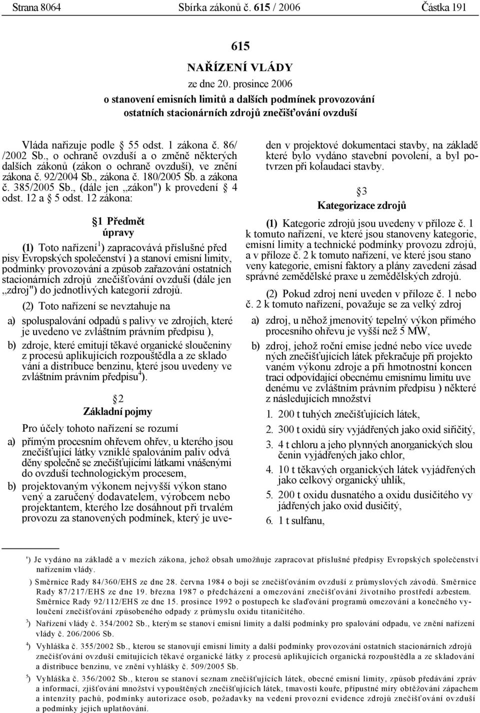 , o ochraně ovzduší a o změně některých dalších zákonů (zákon o ochraně ovzduší), ve znění zákona č. 92/2004 Sb., zákona č. 180/2005 Sb. a zákona č. 385/2005 Sb., (dále jen zákon") k provedení 4 odst.