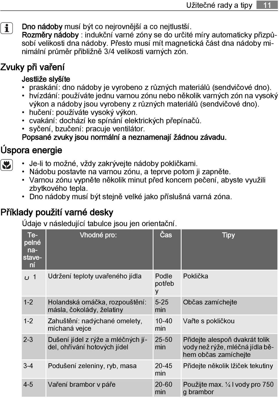 Zvuky při vaření Jestliže slyšíte praskání: dno nádoby je vyrobeno z různých materiálů (sendvičové dno).