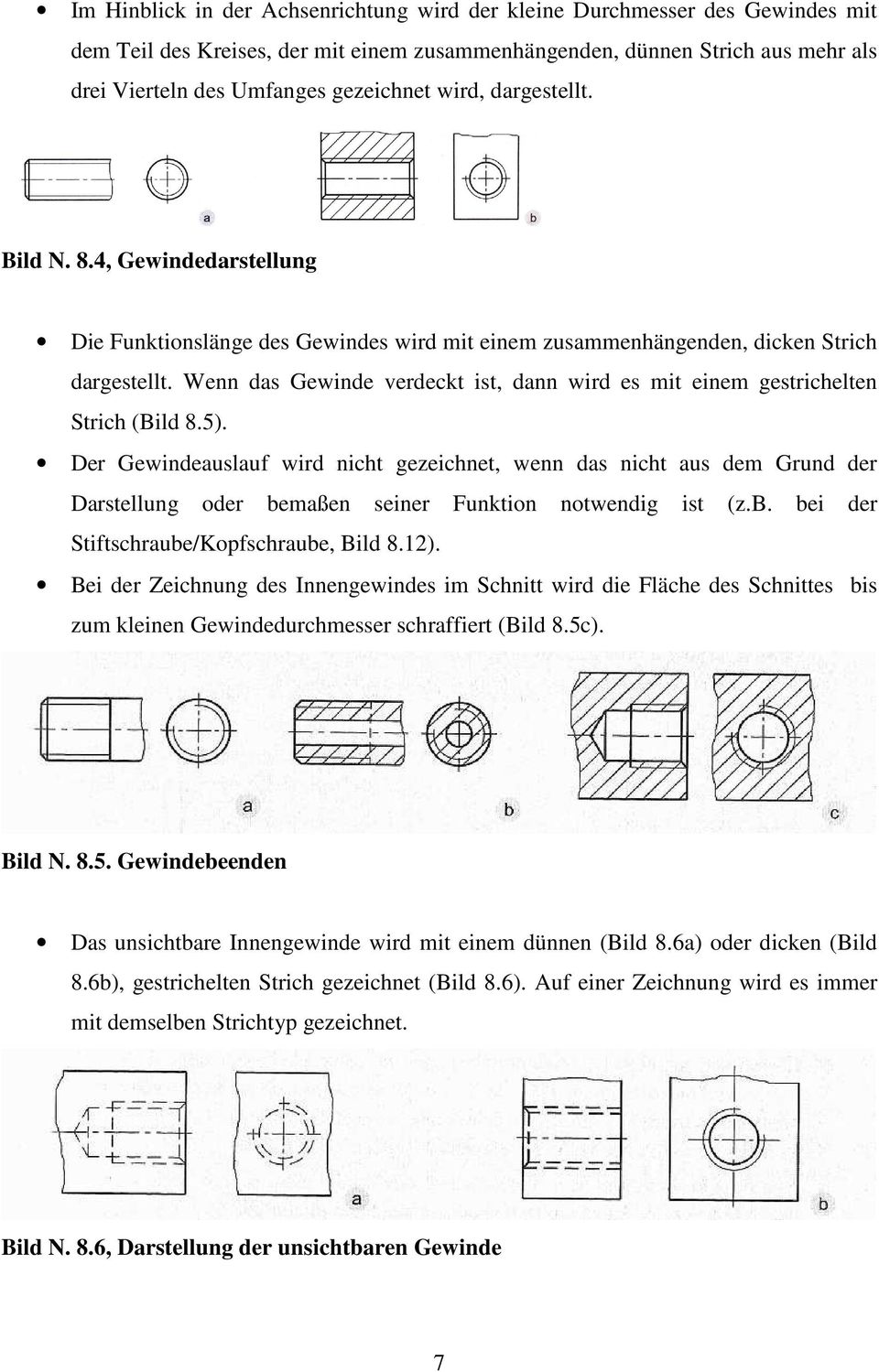 Wenn das Gewinde verdeckt ist, dann wird es mit einem gestrichelten Strich (Bild 8.5).