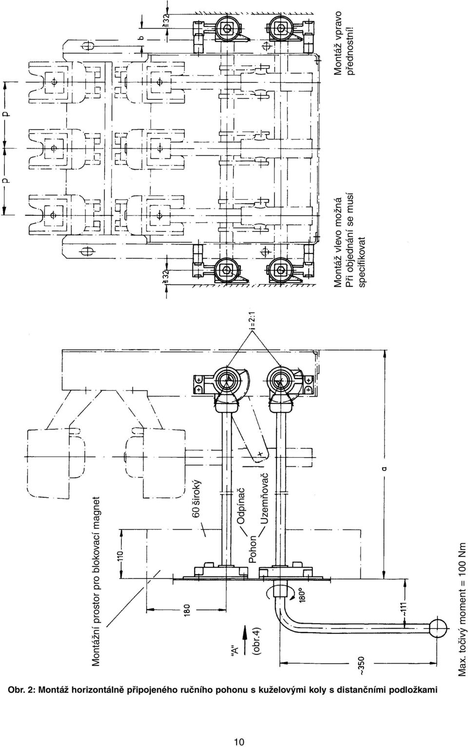 točivý moment = 100 Nm Montáž vlevo možná Při objednání se musí