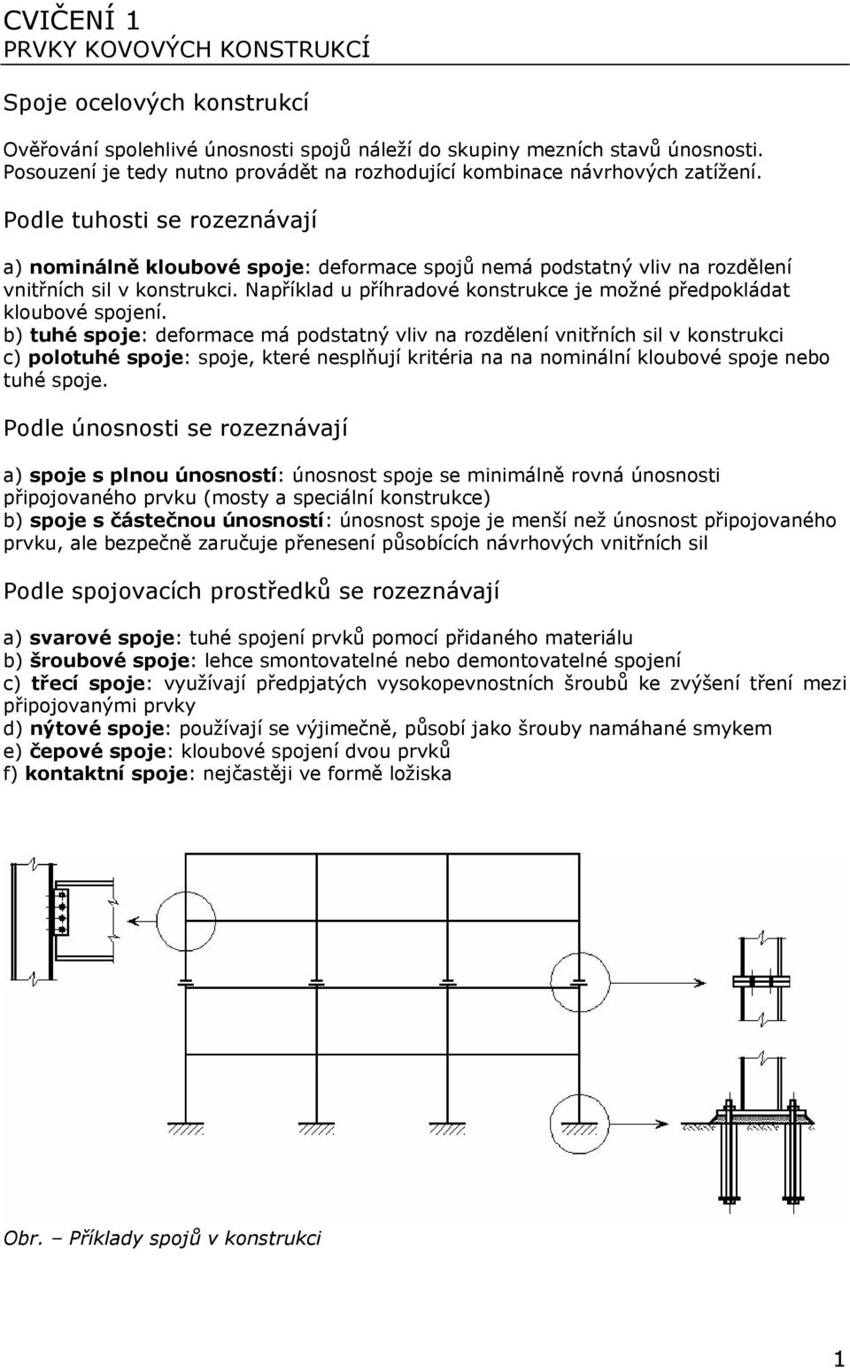 Podle tuhosti se rozeznávají a) nominálně kloubové spoje: deormace spojů nemá podstatný vliv na rozdělení vnitřních sil v konstrukci.