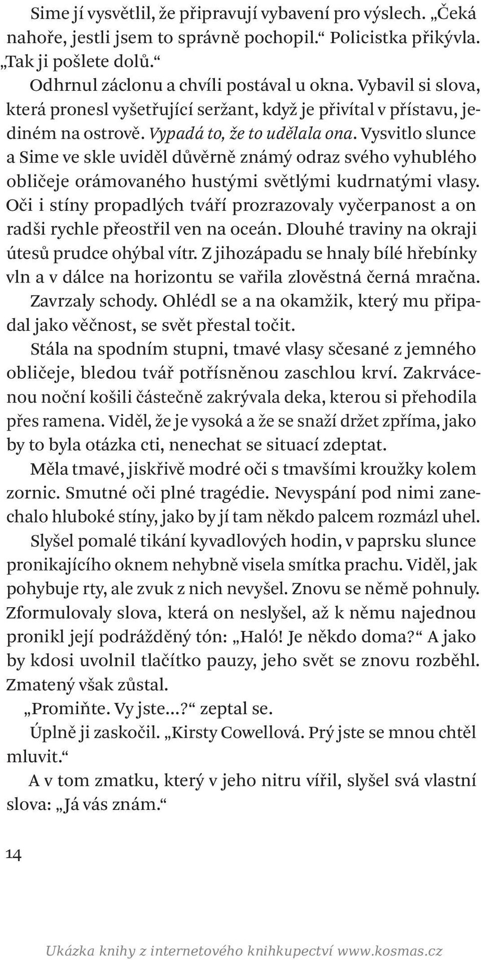 Vysvitlo slunce a Sime ve skle uviděl důvěrně známý odraz svého vyhublého obličeje orámovaného hustými světlými kudrnatými vlasy.