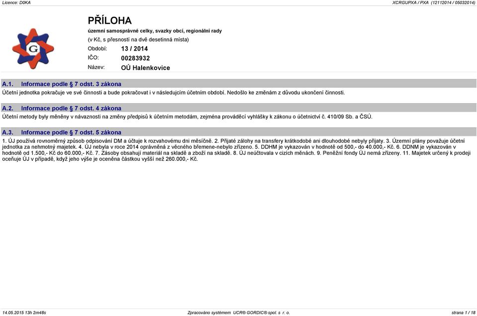4 zákona Účetní metody byly měněny v návaznosti na změny předpisů k účetním metodám, zejména prováděcí vyhlášky k zákonu o účetnictví č. 410/09 Sb. a ČSÚ. A.3. Informace podle 7 odst. 5 zákona 1.