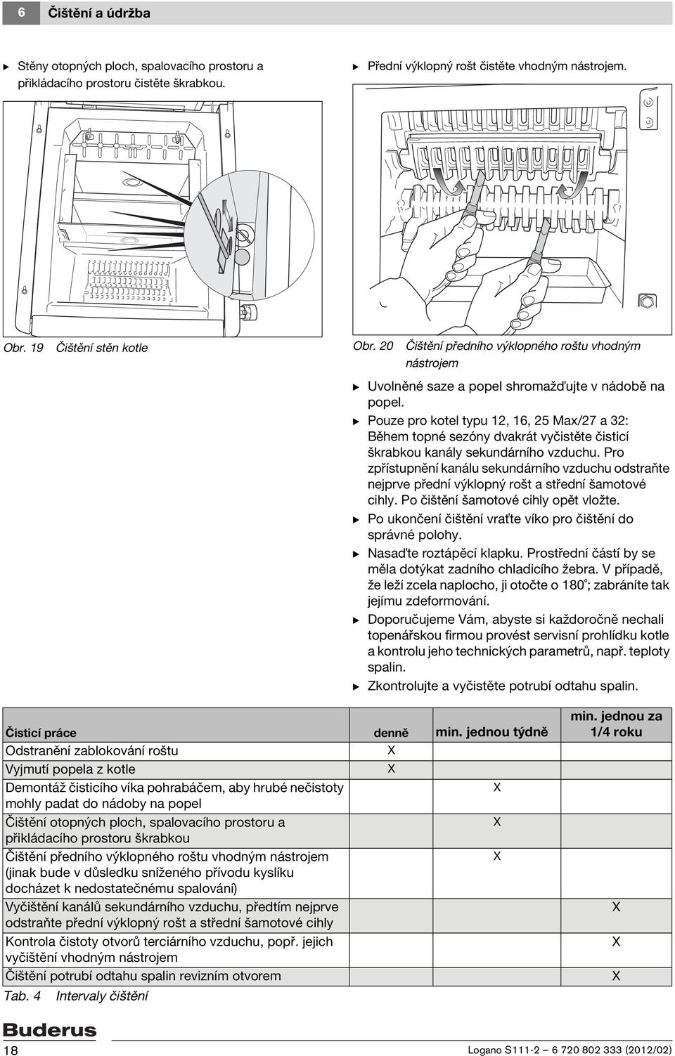 B Pouze pro kotel typu 12, 16, 25 Max/27 a 32: Během topné sezóny dvakrát vyčistěte čisticí škrabkou kanály sekundárního vzduchu.