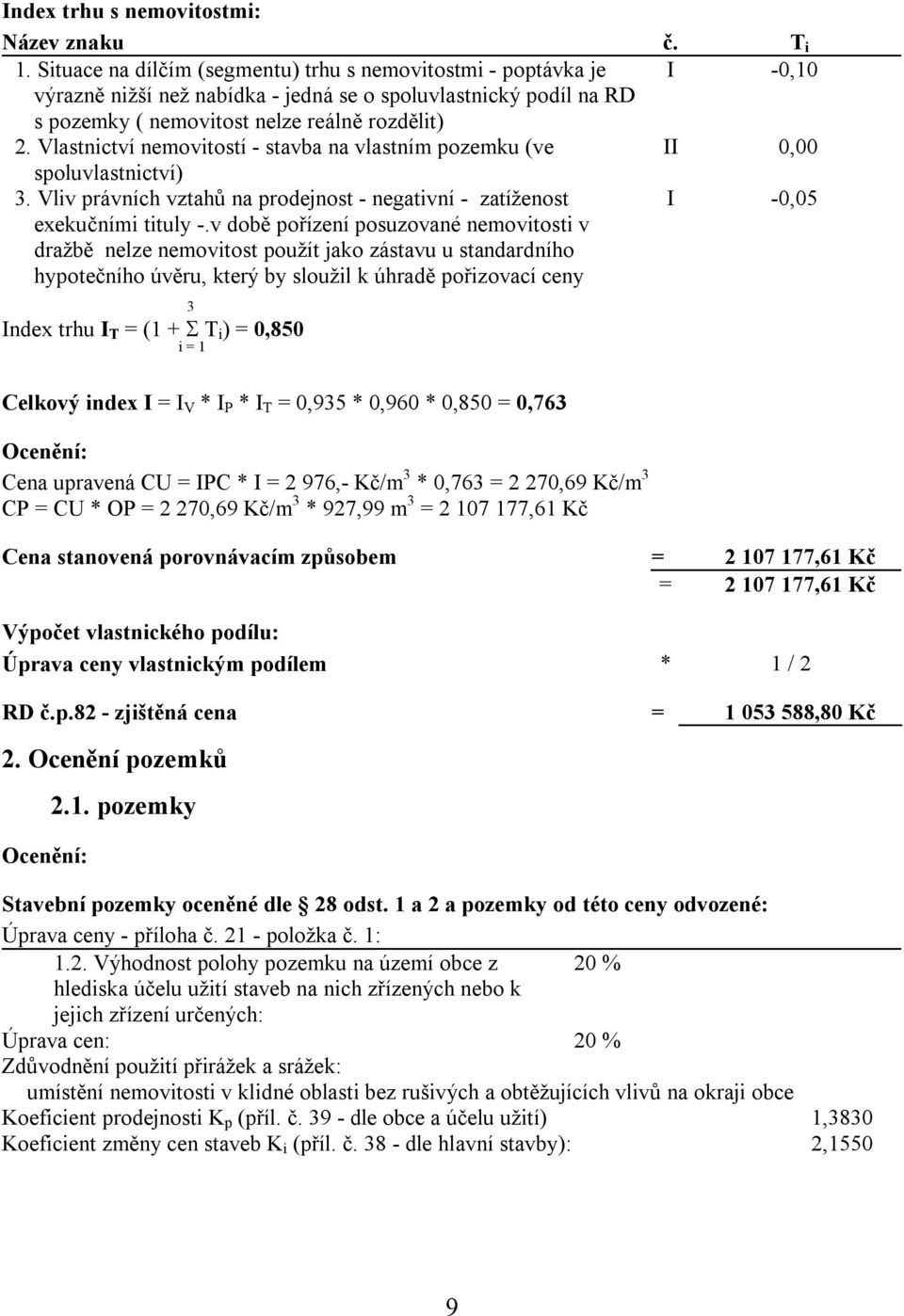 Vlastnictví nemovitostí - stavba na vlastním pozemku (ve II 0,00 spoluvlastnictví) 3. Vliv právních vztahů na prodejnost - negativní - zatíženost exekučními tituly -.