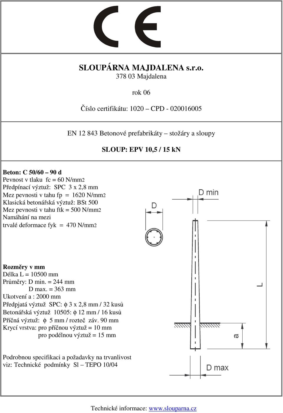 = 363 mm Betonářská výztuž 10505: φ 12 mm