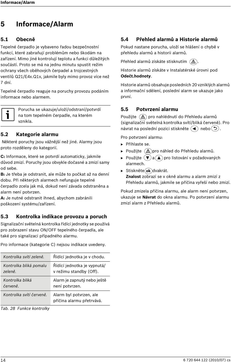 Q1x, jakmile byly mimo provoz více než 7 dní. Tepelné čerpadlo reaguje na poruchy provozu podáním informace nebo alarmem. 5.