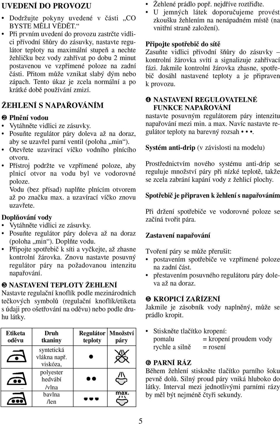 poloze na zadní ãásti. Pfiitom mûïe vznikat slab d m nebo zápach. Tento úkaz je zcela normální a po krátké dobû pouïívání zmizí. ÎEHLENÍ S NAPA OVÁNÍM ❷ Plnûní vodou Vytáhnûte vidlici ze zásuvky.