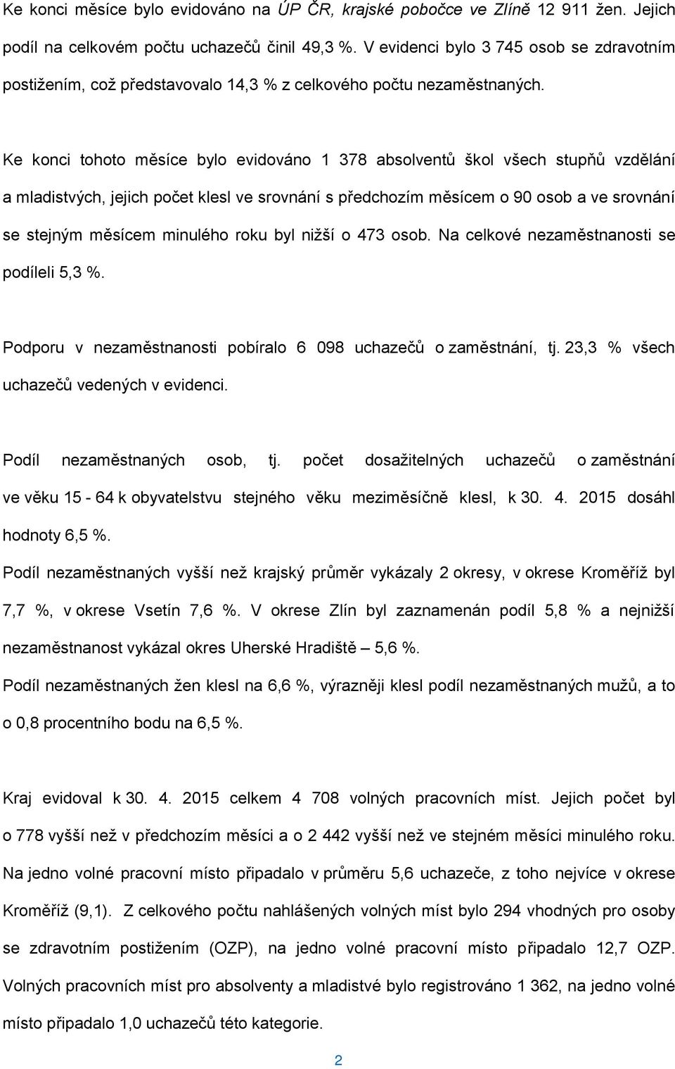 Ke konci tohoto měsíce bylo evidováno 1 378 absolventů škol všech stupňů vzdělání a mladistvých, jejich počet klesl ve srovnání s předchozím měsícem o 90 osob a ve srovnání se stejným měsícem