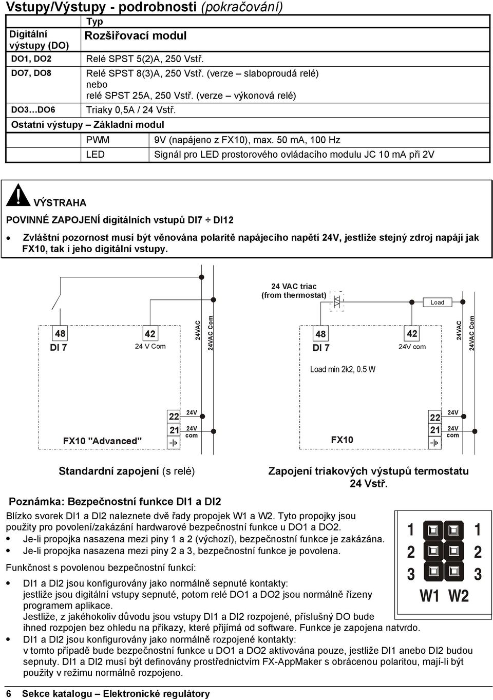50 ma, 100 Hz Signál pro LED prostorového ovládacího modulu JC 10 ma při 2V VÝSTRAHA POVINNÉ ZAPOJENÍ digitálních vstupů DI7 DI12 Zvláštní pozornost musí být věnována polaritě napájecího napětí 24V,