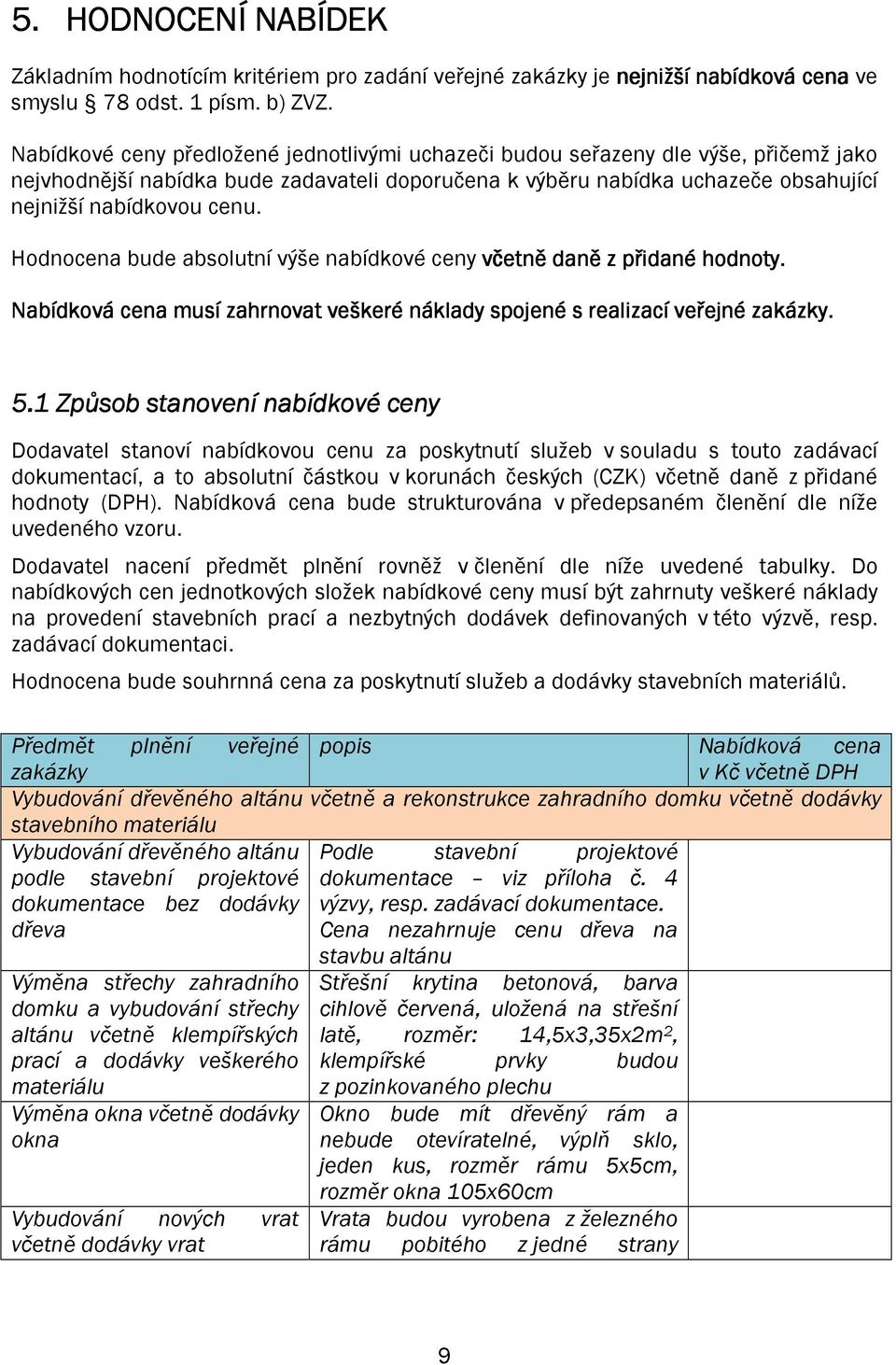 Hodnocena bude absolutní výše nabídkové ceny včetně daně z přidané hodnoty. Nabídková cena musí zahrnovat veškeré náklady spojené s realizací veřejné zakázky. 5.