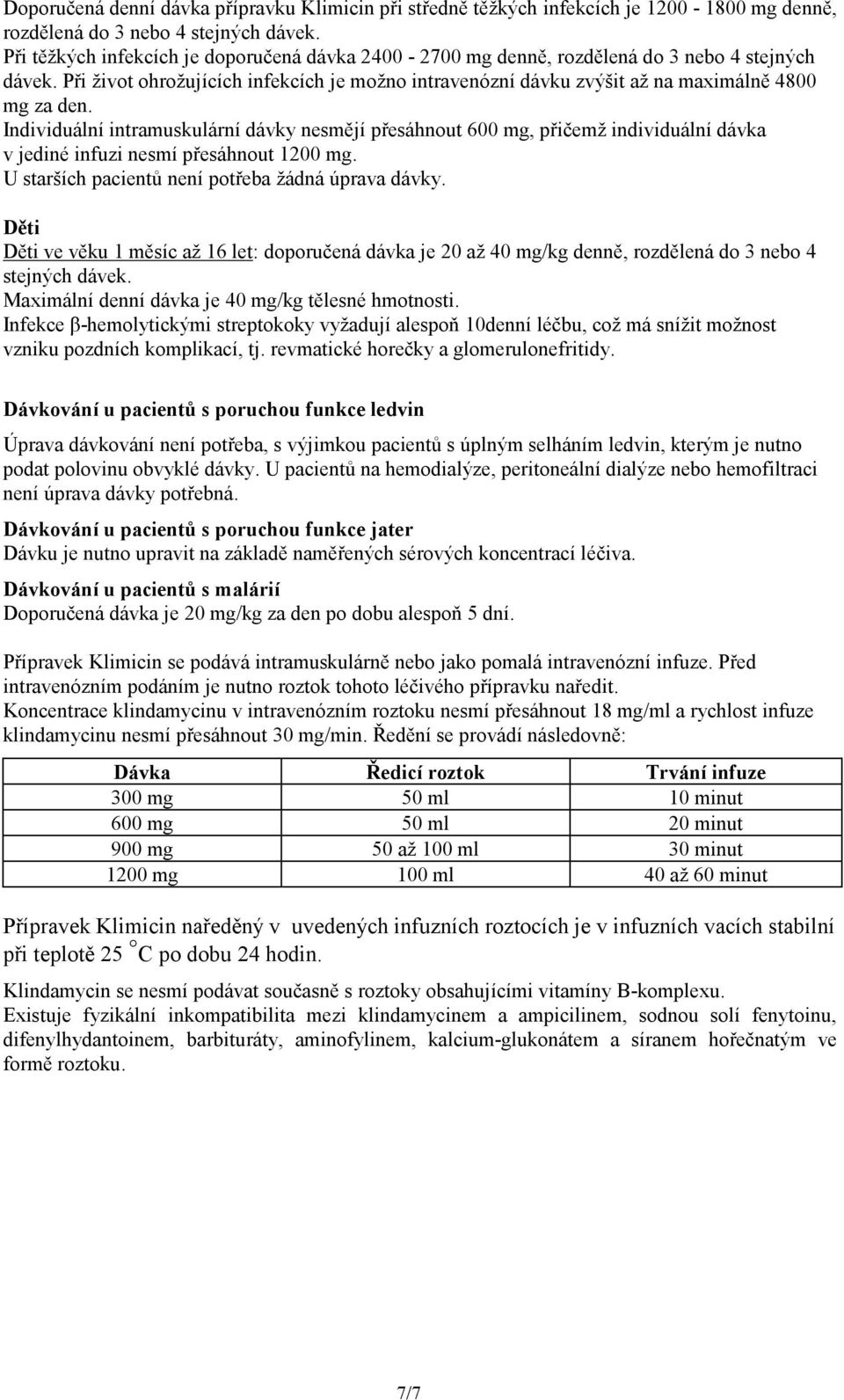 Individuální intramuskulární dávky nesmějí přesáhnout 600 mg, přičemž individuální dávka v jediné infuzi nesmí přesáhnout 1200 mg. U starších pacientů není potřeba žádná úprava dávky.