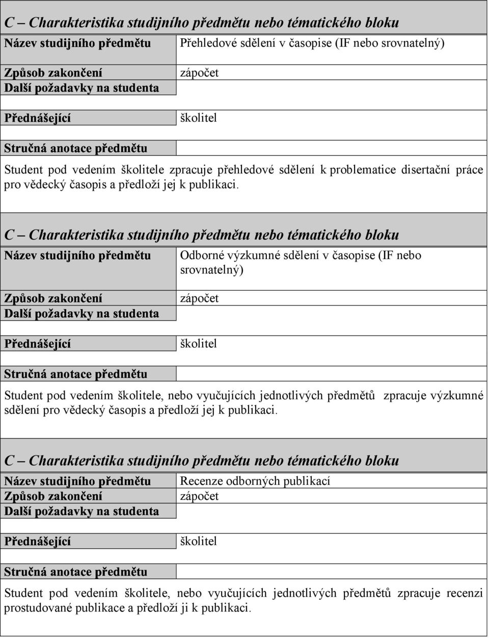 problematice disertační práce pro vědecký časopis a předloží jej k publikaci.
