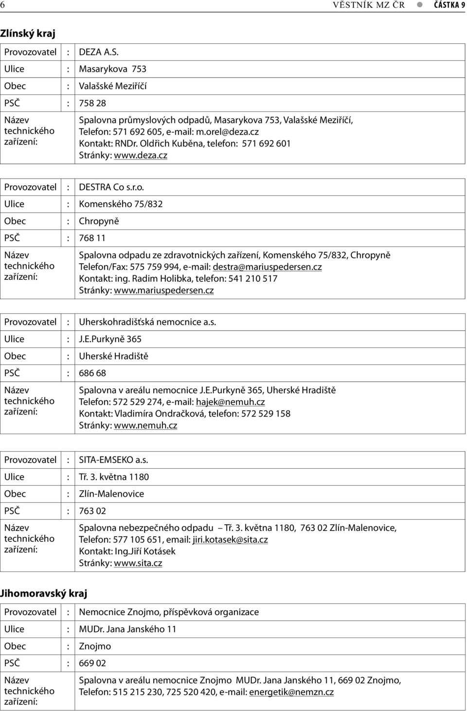 cz Kontakt: ing. Radim Holibka, telefon: 541 210 517 Stránky: www.mariuspedersen.cz Provozovatel : Uherskohradišťská nemocnice a.s. Ulice : J.E.