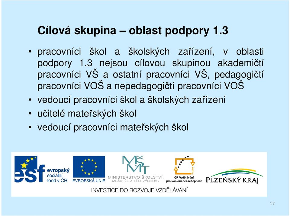 3 nejsou cílovou skupinou akademičtí pracovníci VŠ a ostatní pracovníci VŠ,