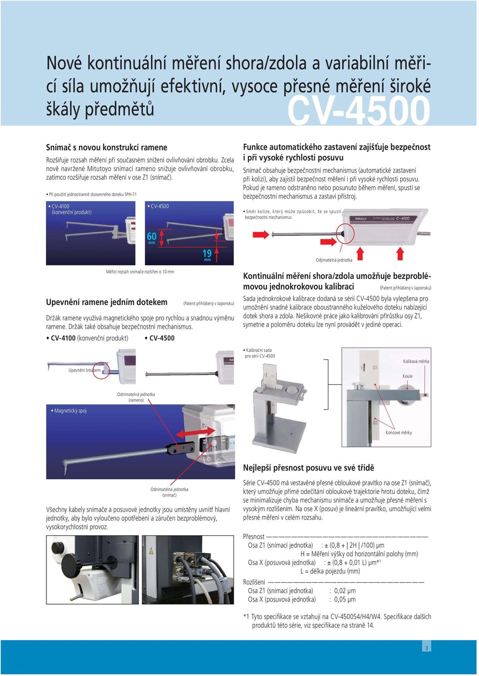 Při použití jednostranně zkosenného doteku SP-71 CV-4100 (konvenční (Conventional produkt) product) 50 mm 10 mm CV-4500 Měřicí rozsah snímače rozšířen o 10 mm Upevnění ramene jedním dotekem 60 mm 19