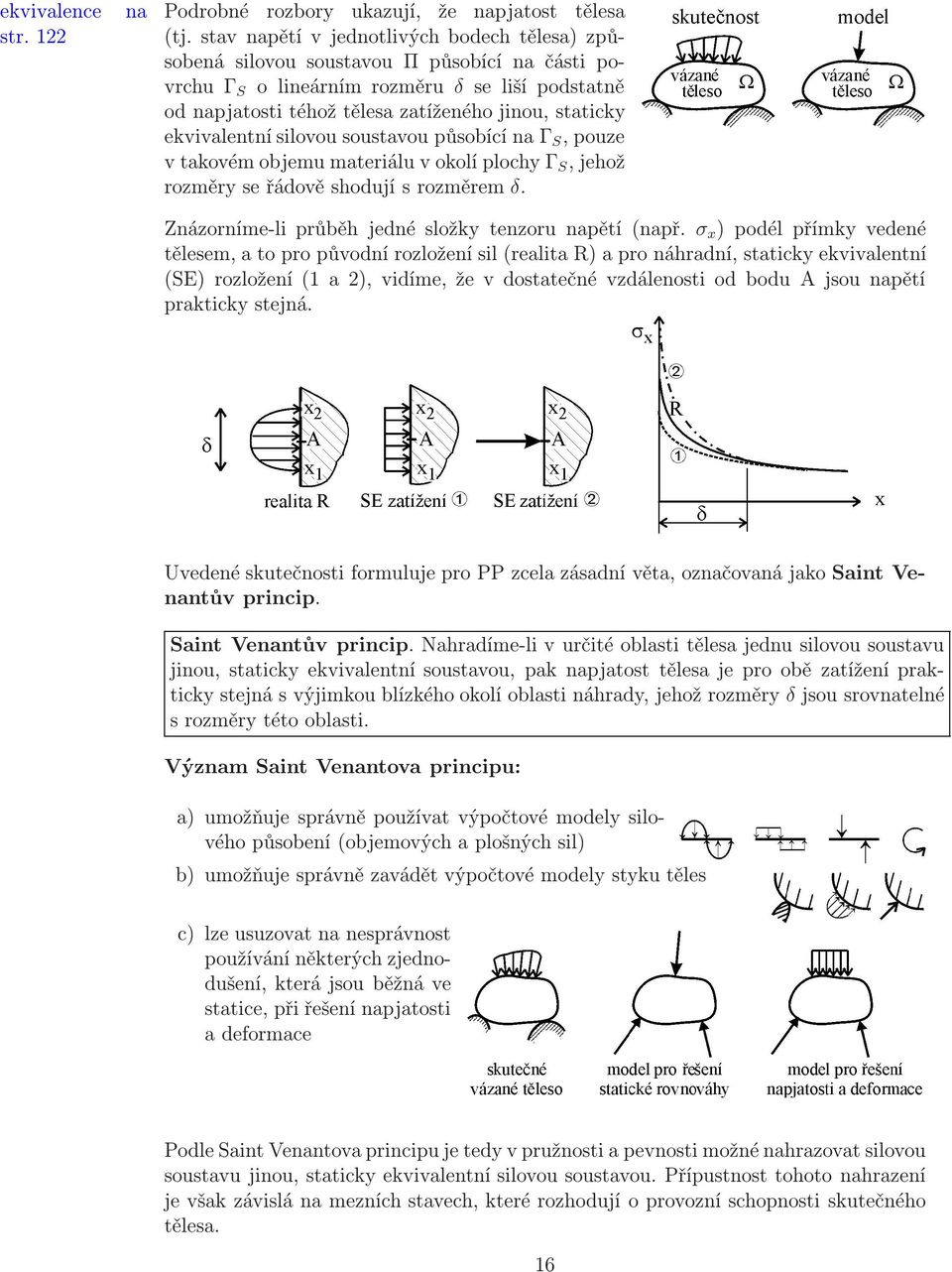 ekvivalentnísilovousoustavoupůsobícínaγ S,pouze vtakovémobjemumateriáluvokolíplochyγ S,jehož rozměry se řádově shodují s rozměrem δ. Znázorníme-liprůběhjednésložkytenzorunapětí(např.
