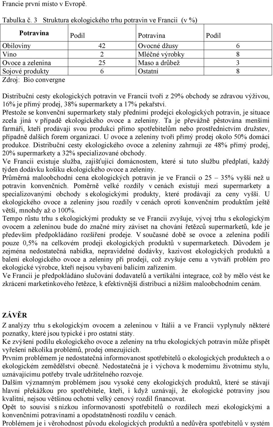 Ostatní 8 Zdroj: Bio convergne Distribuční cesty ekologických potravin ve Francii tvoří z 29% obchody se zdravou výživou, 16% je přímý prodej, 38% supermarkety a 17% pekařství.