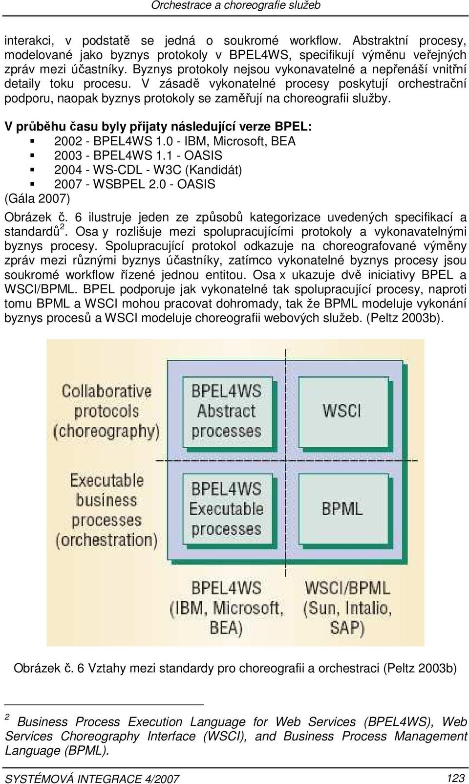V průběhu času byly přijaty následující verze BPEL: 2002 - BPEL4WS 1.0 - IBM, Microsoft, BEA 2003 - BPEL4WS 1.1 - OASIS 2004 - WS-CDL - W3C (Kandidát) 2007 - WSBPEL 2.0 - OASIS (Gála 2007) Obrázek č.