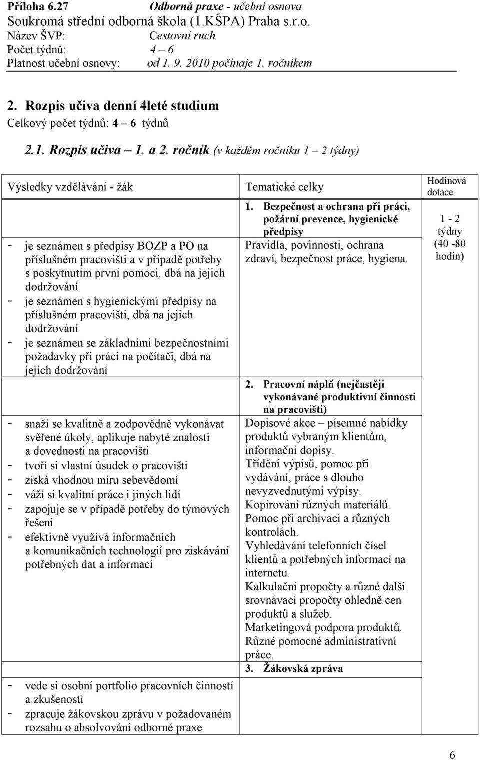 hygienickými předpisy na příslušném pracovišti, dbá na jejich - je seznámen se základními bezpečnostními požadavky při práci na počítači, dbá na jejich - snaží se kvalitně a zodpovědně vykonávat