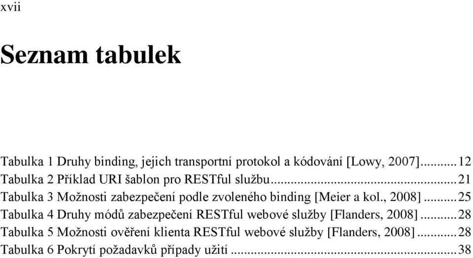 .. 21 Tabulka 3 Možnosti zabezpečení podle zvoleného binding [Meier a kol., 2008].