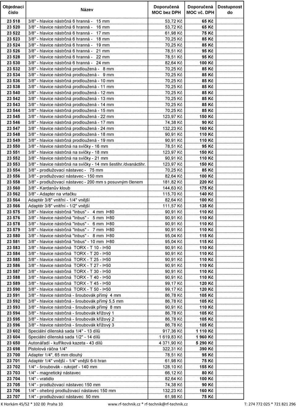 hlavice nástrčná 6 hranná - 22 mm 78,51 Kč 95 Kč 23 530 3/8" - hlavice nástrčná 6 hranná - 24 mm 82,64 Kč 100 Kč 23 532 3/8" - hlavice nástrčná prodloužená - 8 mm 70,25 Kč 85 Kč 23 534 3/8" - hlavice