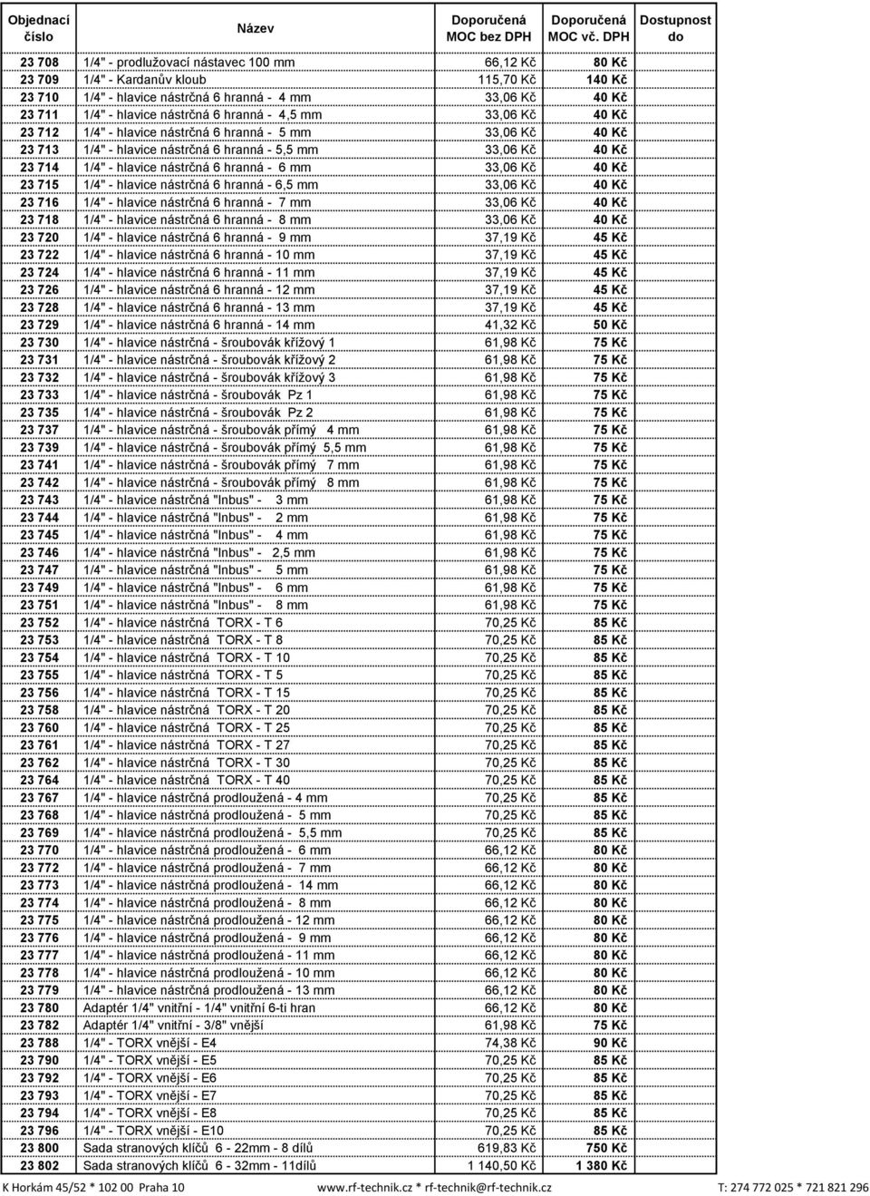 6 mm 33,06 Kč 40 Kč 23 715 1/4" - hlavice nástrčná 6 hranná - 6,5 mm 33,06 Kč 40 Kč 23 716 1/4" - hlavice nástrčná 6 hranná - 7 mm 33,06 Kč 40 Kč 23 718 1/4" - hlavice nástrčná 6 hranná - 8 mm 33,06