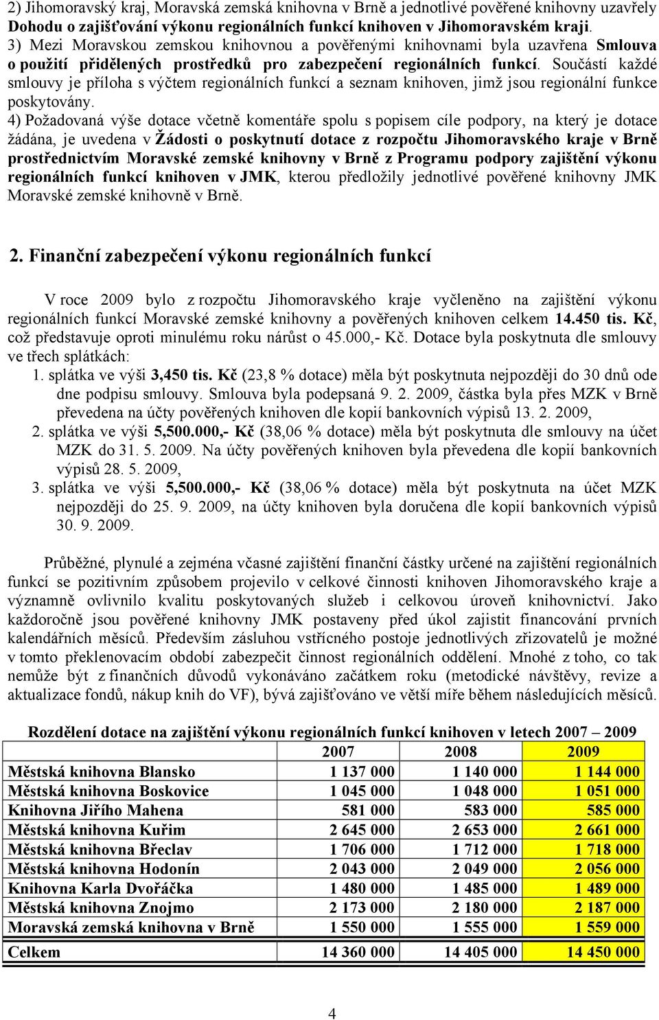 Součástí každé smlouvy je příloha s výčtem regionálních funkcí a seznam knihoven, jimž jsou regionální funkce poskytovány.