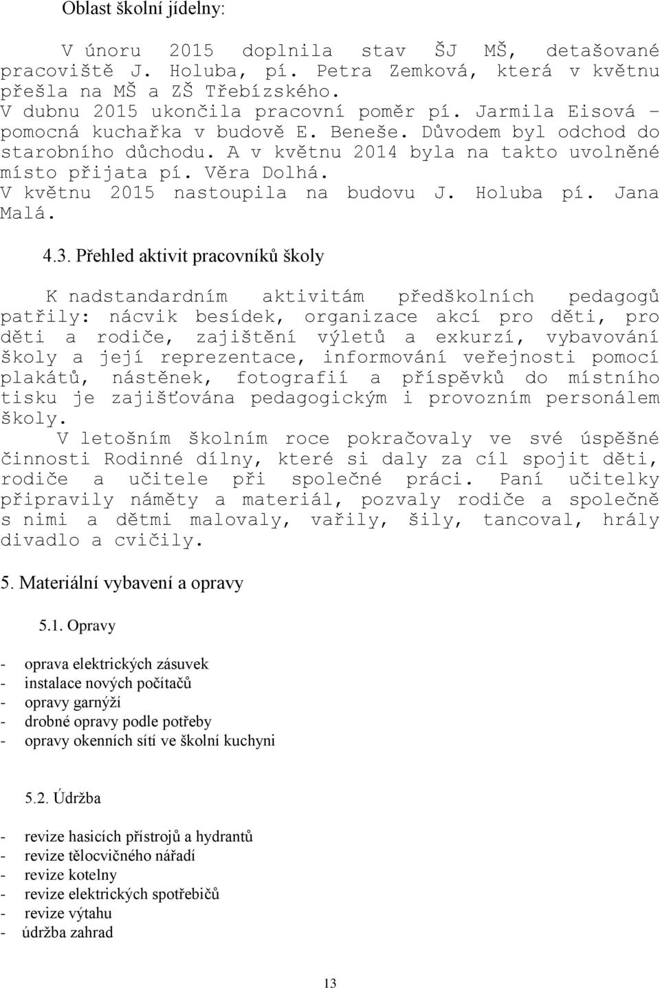 Holuba pí. Jana Malá. 4.3.