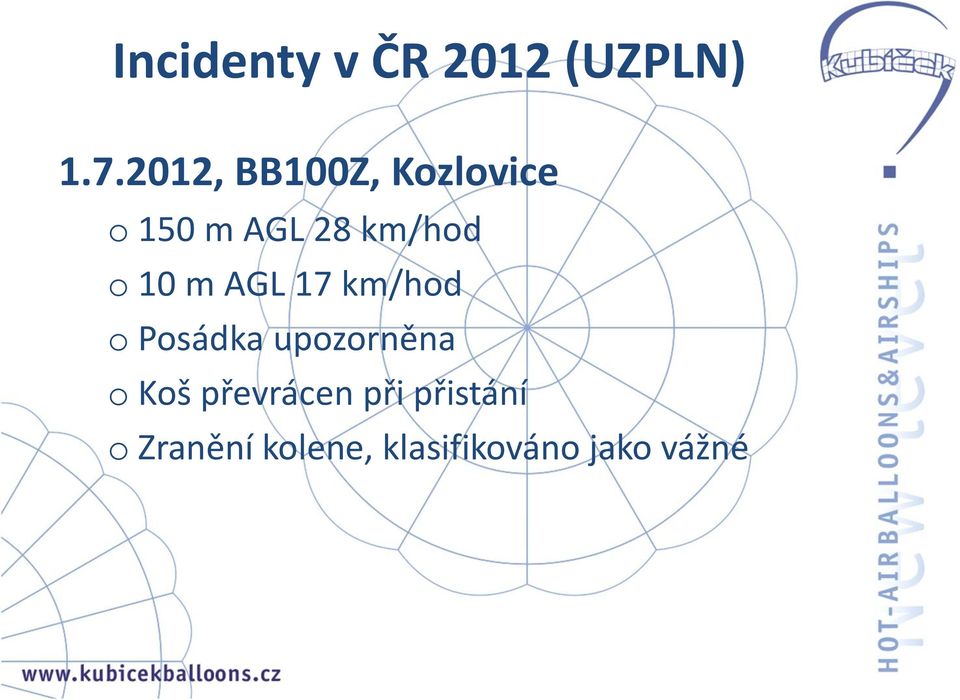 10 m AGL 17 km/hod o Posádka upozorněna o Koš