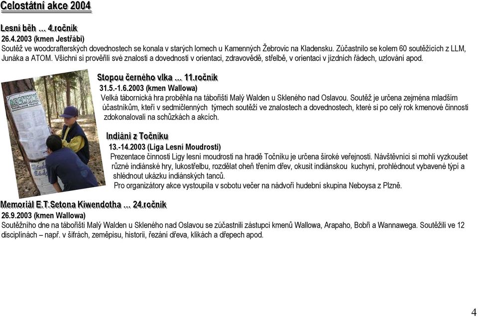 SS tt too pp oo uu čč ee r nn éé hh oo vv ll lkk aa 11 11... r oočč nn íí íkk 31.5.-1.6.2003 (kmen Wallowa) Velká tábornická hra proběhla na tábořišti Malý Walden u Skleného nad Oslavou.