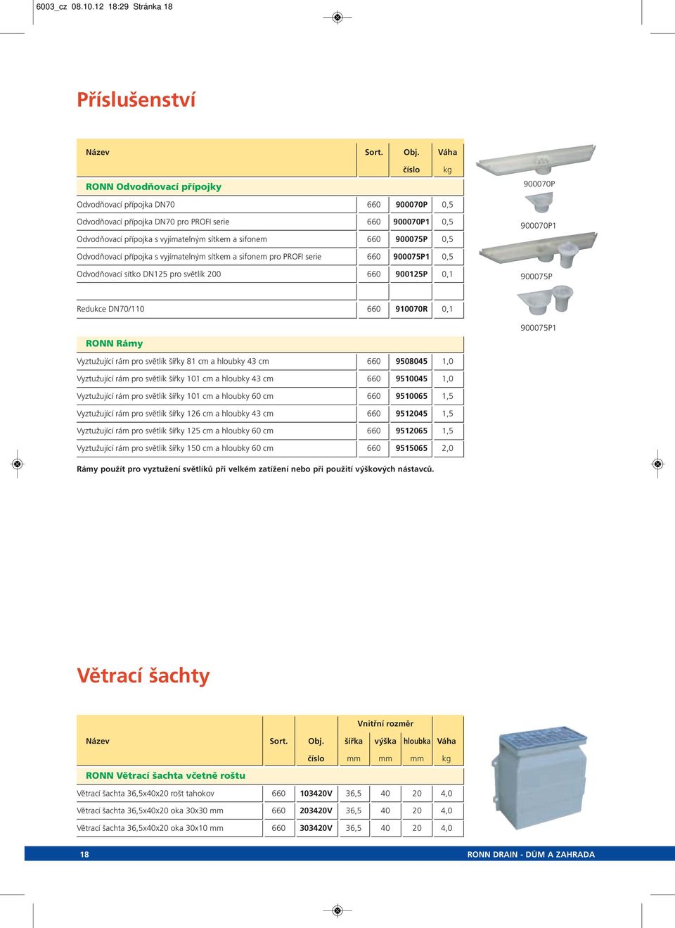 sifonem 660 900075P 0,5 900070P1 Odvodňovací přípojka s vyjímatelným sítkem a sifonem pro PROFI serie 660 900075P1 0,5 Odvodňovací sítko DN125 pro světlík 200 660 900125P 0,1 900075P Redukce DN70/110
