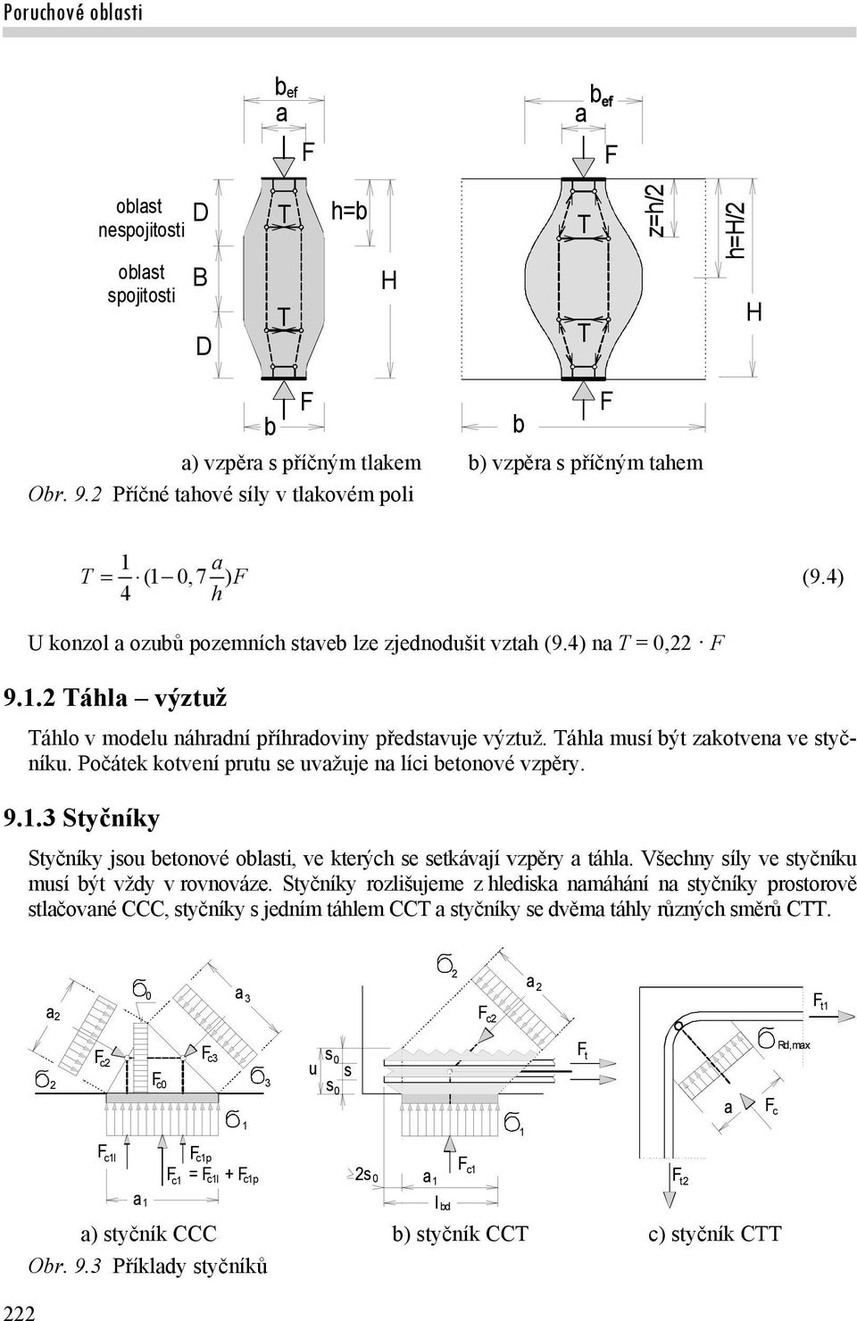 Počátek kotvení prutu se uvžuje n líci betonové vpěry. 9.1.3 Styčníky Styčníky jsou betonové oblsti, ve kterýc se setkávjí vpěry tál. Všecny síly ve styčníku musí být vžy v rovnováe.