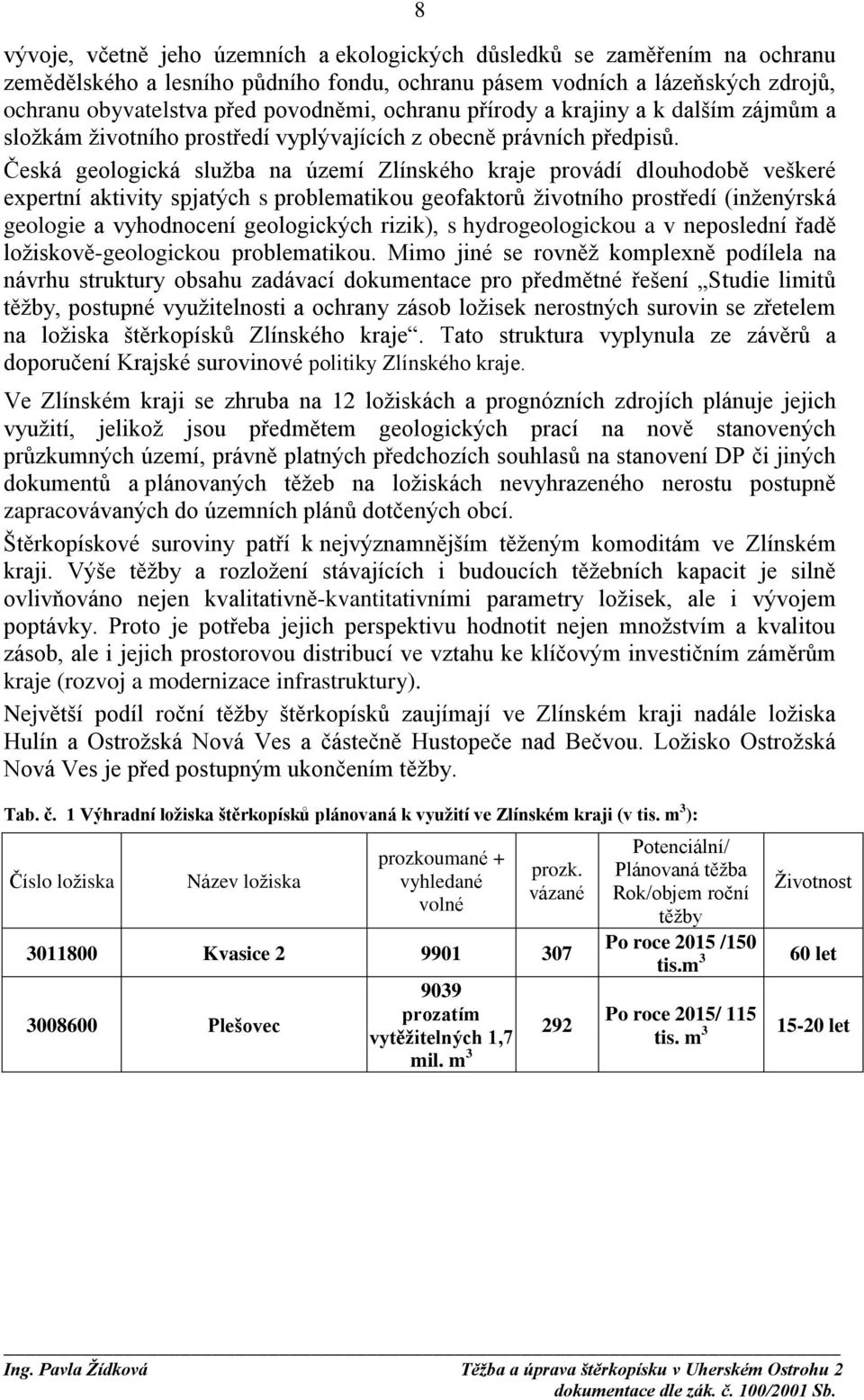 Česká geologická služba na území Zlínského kraje provádí dlouhodobě veškeré expertní aktivity spjatých s problematikou geofaktorů životního prostředí (inženýrská geologie a vyhodnocení geologických