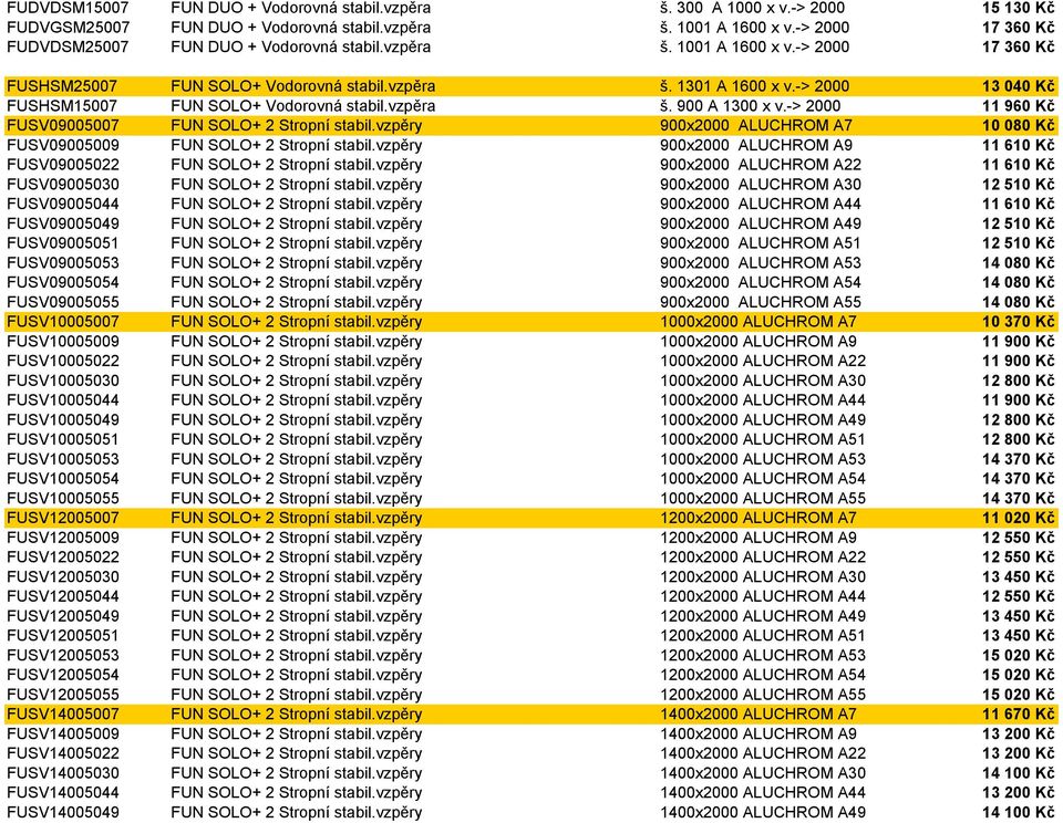 -> 2000 13 040 Kč FUSHSM15007 FUN SOLO+ Vodorovná stabil.vzpěra š. 900 A 1300 x v.-> 2000 11 960 Kč FUSV09005007 FUN SOLO+ 2 Stropní stabil.