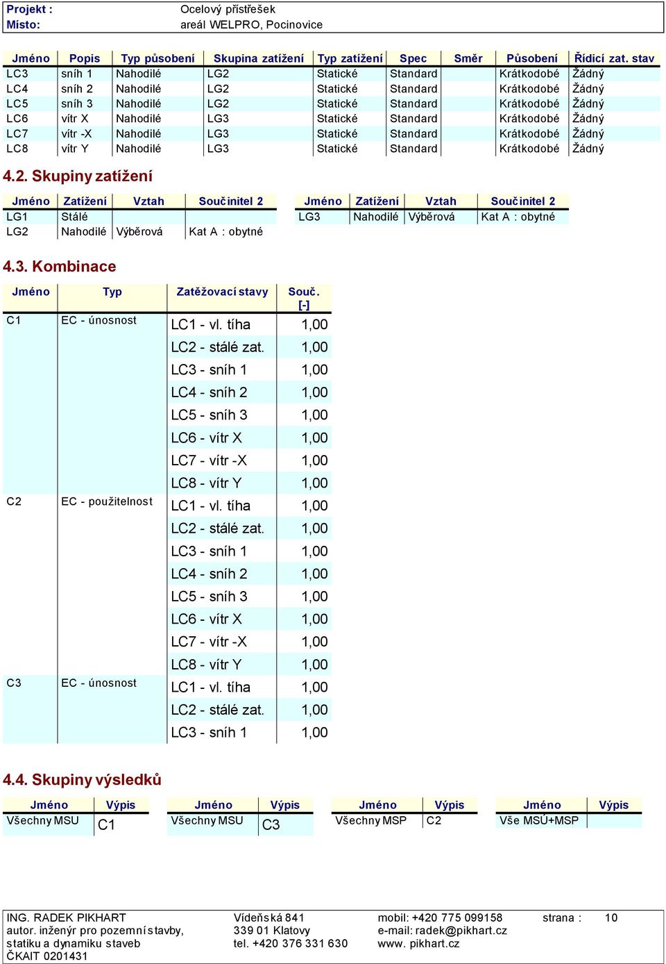 Nahodilé LG3 Statické Standard Krátkodobé Žádný LC7 vítr -X Nahodilé LG3 Statické Standard Krátkodobé Žádný LC8 vítr Y Nahodilé LG3 Statické Standard Krátkodobé Žádný 4.2.