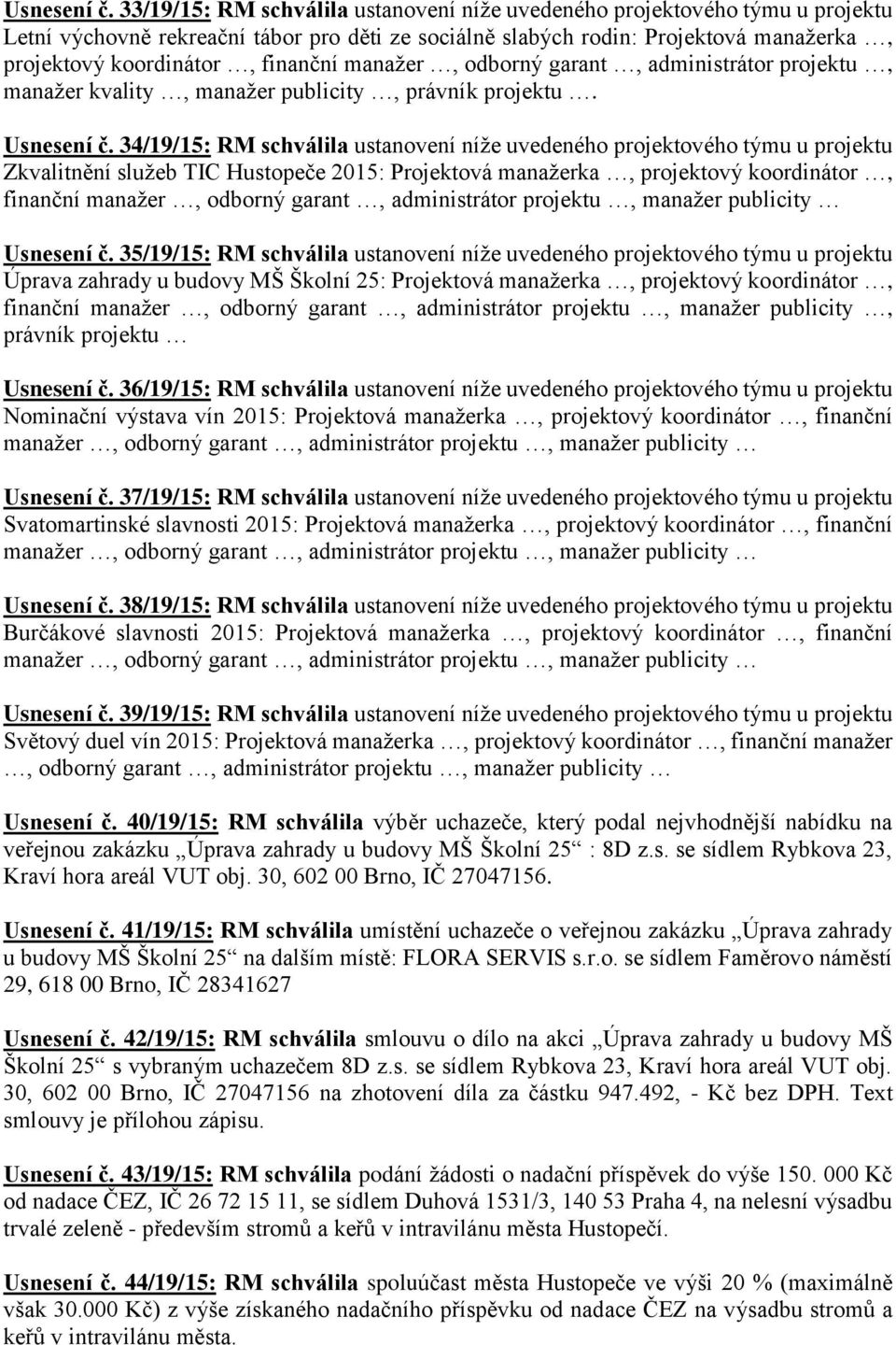 manažer, odborný garant, administrátor projektu, manažer kvality, manažer publicity, právník projektu.