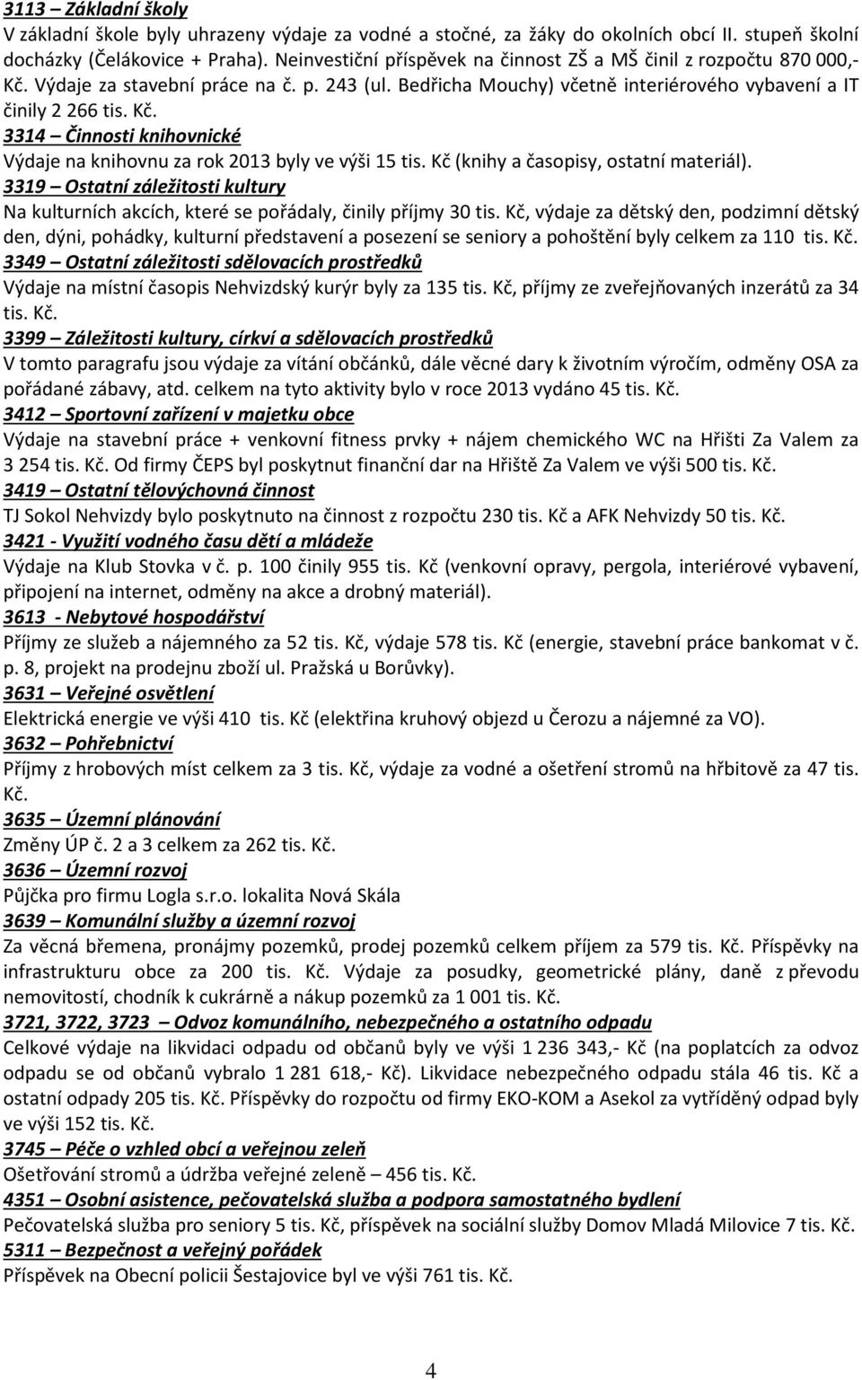 Kč (knihy a časopisy, ostatní materiál). 3319 Ostatní záležitosti kultury Na kulturních akcích, které se pořádaly, činily příjmy 30 tis.