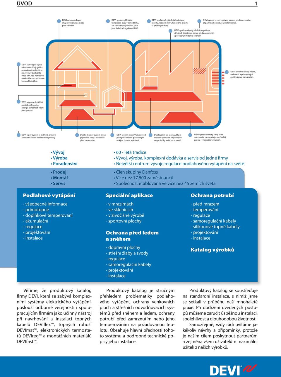 DEVI systém ochrany střešních systémů, střešních konstrukcí chrání před poškozením způsobeným ledem a sněhem. DEVI systém chrání nezbytný systém před zamrznutím, případně zabezpečuje jeho temperaci.